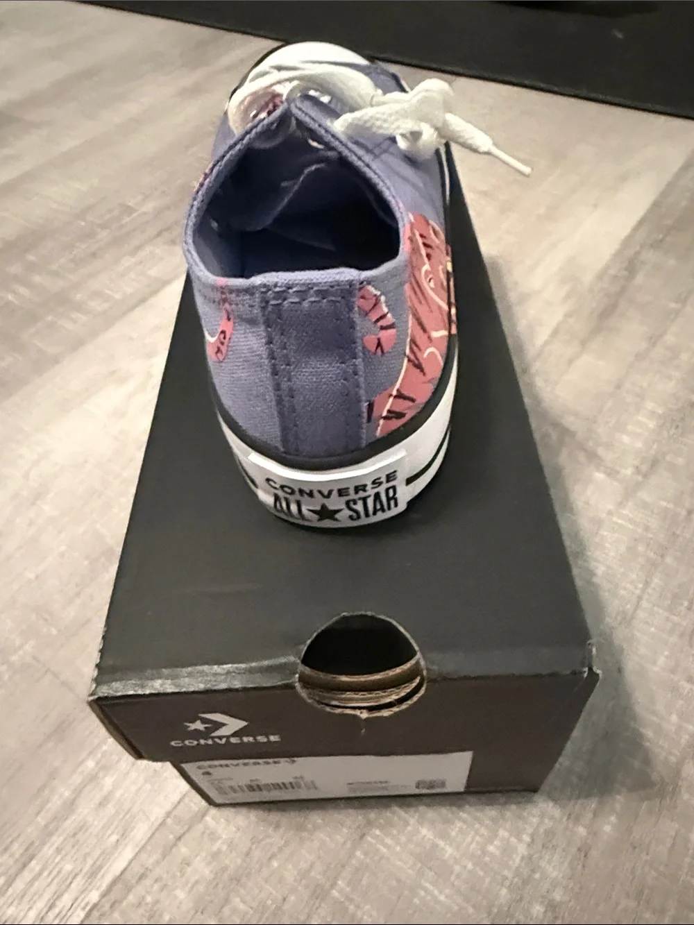 Converse Lavender Canvas Low-Top Sneakers with Pink Cat.